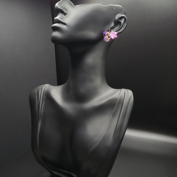 Purple Floral Crystal Stud Earrings | Elegant Bloom Design - Picture 5 of 8